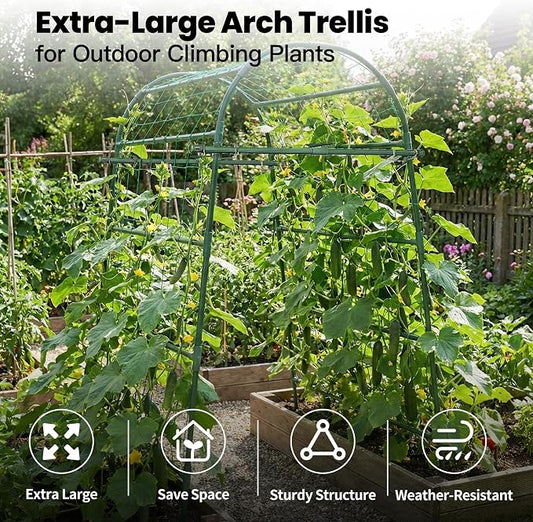 Garden Arch Trellis for Climbing Plants Outdoor, 7 Ft Tall Cucumber Trellis for Raised Bed, Metal Archway Arbor Trellis Support for Vegetables Beans Squash Peas Grape Vines Flowers