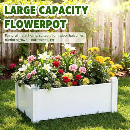 PatioZen 14 Gallon Raised Garden Bed, Self-Watering Raised Planter Box with Drainage Plug & Gauge for Vegetables Flowers Herbs Succulents, Rustproof Resin for Backyard Patio Porch (Ashen)