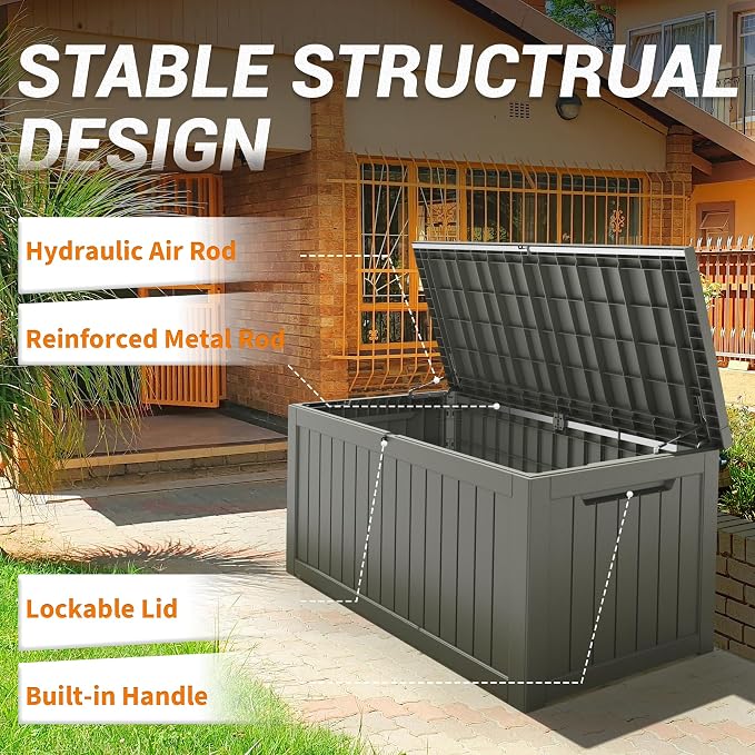 Outdoor Storage Box, 280 Gallon Resin Deck Boxes Outdoor Waterproof For Patio Furniture, Garden Tools, Pool Supplies, Lockable And UV Resistant (Striped Gray)