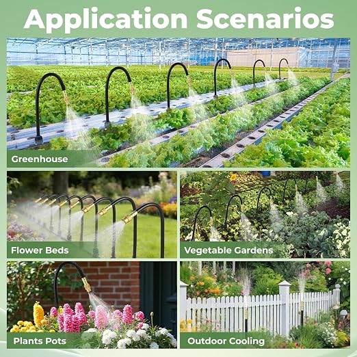 120FT Drip Irrigation System for Garden: Quick Connect 1/4" PE Tubing 18Pcs Automatic Water Sprinkler Kit Adjustable Misting Part Watering Hose, Outdoor Raised Bed Plants Flower Yard Greenhouse