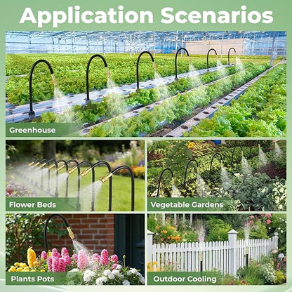 120FT Drip Irrigation System for Garden: Quick Connect 1/4" PE Tubing 18Pcs Automatic Water Sprinkler Kit Adjustable Misting Part Watering Hose, Outdoor Raised Bed Plants Flower Yard Greenhouse