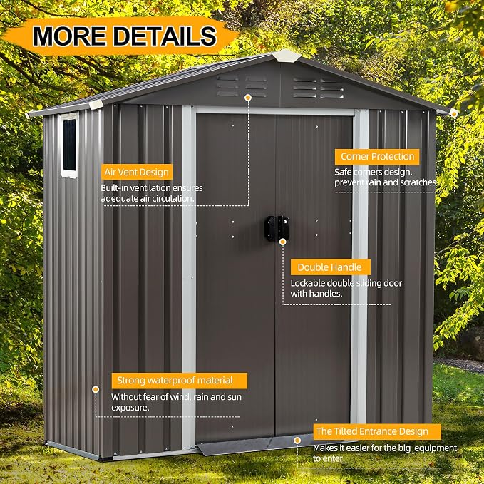 Shintenchi 6x4 FT Outdoor Storage Shed with Window, Lockable Outdoor Waterproof Tool Storage Sheds, Weather Resistant Tool Storage House Shed for Garden, Backyard,Patio Utility Tool Storage,Dark Gray