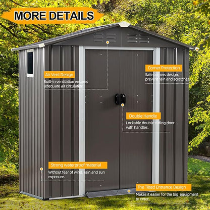 Shintenchi 6x4 FT Outdoor Storage Shed with Window, Lockable Outdoor Waterproof Tool Storage Sheds, Weather Resistant Tool Storage House Shed for Garden, Backyard,Patio Utility Tool Storage,Dark Gray
