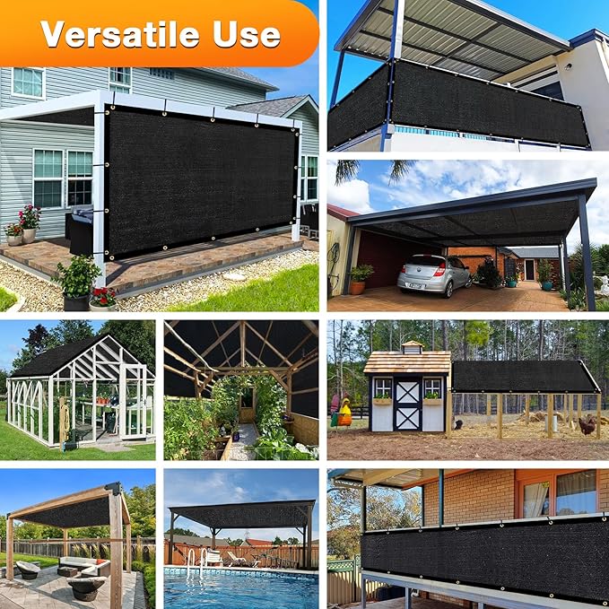Artpuch Outdoor Pergola Shade Cover 9x16 FT Sun Shade Cloth with Grommets Black 90% UV Protection Canopy Patio Privacy Screen (Customized Available)