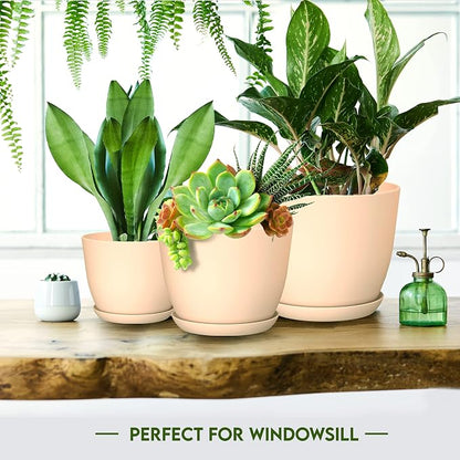 Utopia Home - Plant Pots with Drainage - 7/6.6/6/5.3/4.8 Inches Home Decor Flower Pots for Indoor Planter - Pack of 5 Plastic Planters, Cactus, Succulents Pot - Pink