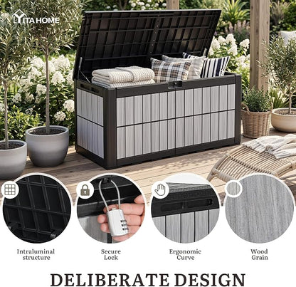 YITAHOME 134 Gallon Large Deck Box | Waterproof Resin Outdoor Storage Box with Lock, Doubles as Bench Seating for Patio Furniture Cushions,Garden Tools & Pool