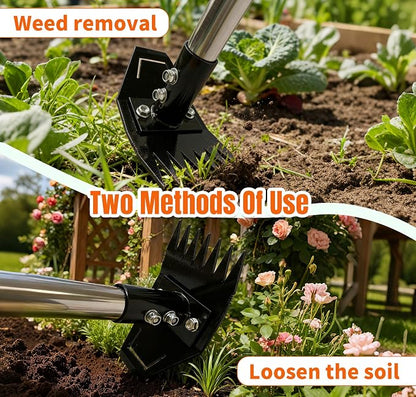 Weed Puller Tool with Long Handle, Manual Weed Remover Tool, 2 in 1 Weed Rake&Grabber and Garden Hoe, Dandelion Gardenia Heavy Duty Uprooting Tool for Yard, Lawn and Garden, 58Inch