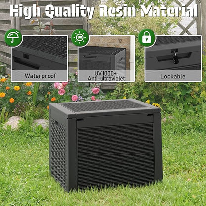 Outdoor Storage Box, 35 Gallon Resin Deck Boxes Outdoor Waterproof For Patio Furniture, Garden Tools, Pool Supplies, Lockable And UV Resistant (Rattan Black)