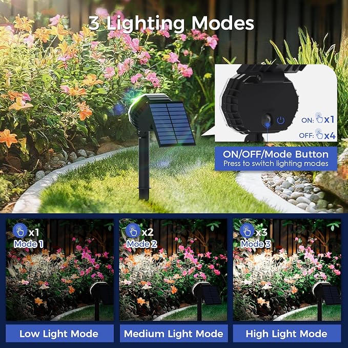 Solar Spot Lights Outdoor Waterproof IP65, 3 Modes Solar Lights Outdoor 35 LED Landscape Lighting, Spot Uplights for Flag Tree Garden Yard House Backyard, 2 Pack Cold White(6000K)