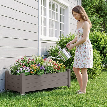 Fancyango Raised Garden Bed with Wheels 13.3" Hx2 -Gray | Resin Elevated Garden Planter Box with Drainage, Outdoor Planter Box for Veggies Herbs Patio Balcony Backyard