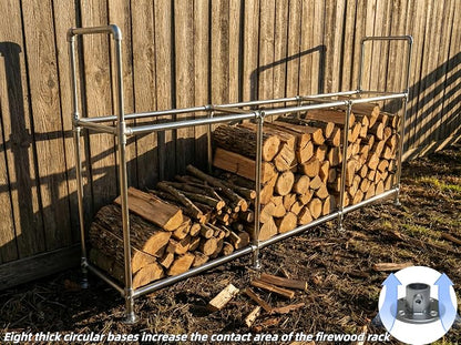 8ft Heavy Duty Tall Firewood Rack with Dual-Tier Structural Design | Constructed with Galvanized Steel Pipes and Featuring a Firewood Rack Cover,Load-bearing Capacity 4,800 lbs,Indoor/Outdoor