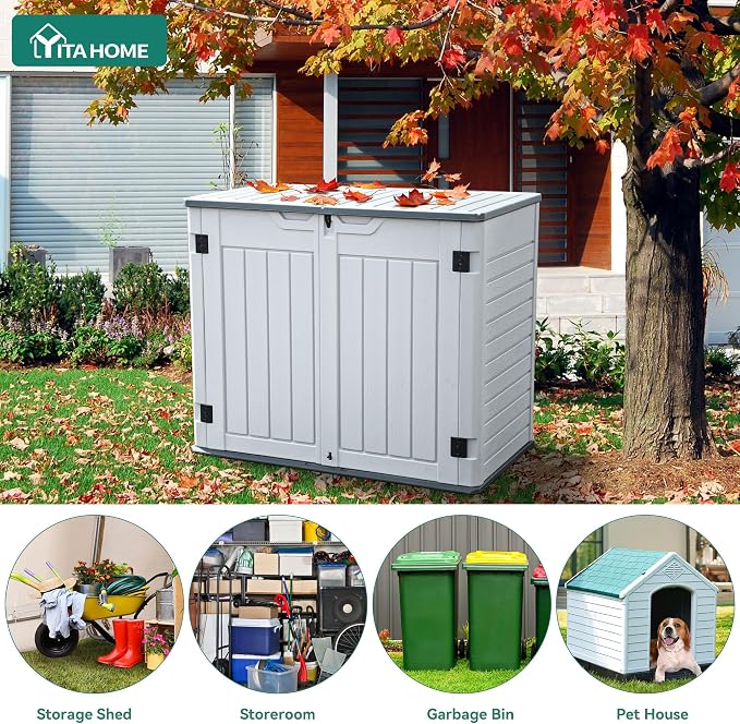 YITAHOME Outdoor Resin Storage Sheds | 39 in Height Lockable Waterproof Horizontal Shed w/o Shelf, Easy to Assemble Shed Storage for Garden Tools, Light Gray