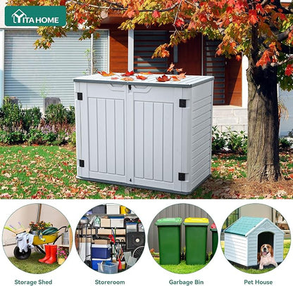 YITAHOME Outdoor Resin Storage Sheds | 39 in Height Lockable Waterproof Horizontal Shed w/o Shelf, Easy to Assemble Shed Storage for Garden Tools, Light Gray
