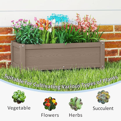 HDPE Raised Planter Box Outdoor,Rot-Resistant and Non-Cracking,Small Raised Beds for Gardening 29.5 * 14.4 * 9.8 in for Yard,Lawn,Outdoor Planter Boxes Rectangle with Drainage Holes Brown