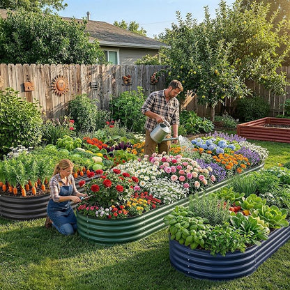 Land Guard 2Pcs 8ft Galvanized Steel Raised Garden Bed, 8 x 4 x 1 ft Large Metal Raised Planter Beds, Raised Garden Bed for Vegetables, Blue