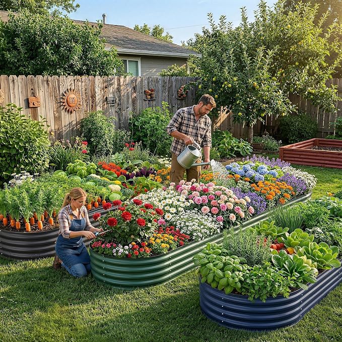 Land Guard 2 Pcs 6ft Metal Raised Garden Bed, 6 x 3 x 1 Galvanized Planter Raised Beds for Vegetables, Blue