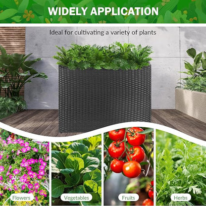 HPC Decor Planters, Plastic Planter for Outdoor Plants Handmade Wicker Large Rectangular Block Planter Box with Removable Liners, Modern Planter for Indoor Outdoor Patio Porch Deck.