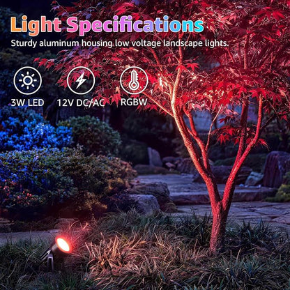 SUNVIE 3W RGBW LED Low Voltage Landscape Lighting Kit, Dusk to Dawn, 12 PCS | Color Changing Landscape Lights, IP65 Waterproof, Aluminum, All-in-One Landscape Lighting Kit, for Yard Garden Tree House