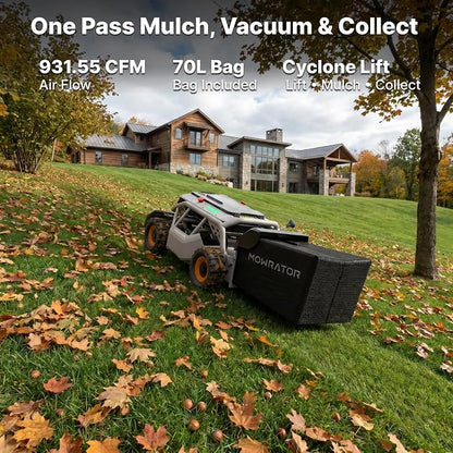Mowrator S1 4WD 18Ah Remote Control Lawn Mower with Wide Wheels, All-Season Yard Care, 85% (40°) Slope Climbing, with Leaf Shredding Vacuum, 21" Width, 1.5–4.3" Cutting Height, Up to 1.12 Acres