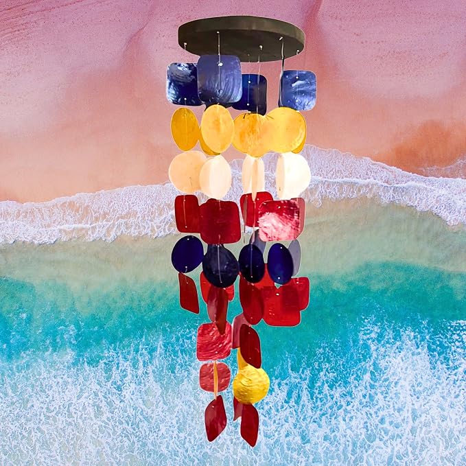 Bellaa 24872 Wind Chimes Outdoor, Garden Decorations, Musical, Indoor/Outside Windchimes, Beach, Gifts for Mom, Sea Glass Shells
