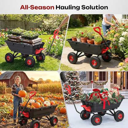 Garden Dump Cart Wheelbarrow 900Lbs, 10" All Terrain Tires Wagon | Upgrade Non-Slip Pneumatic Tires,DIY Expansion over 900LBS Capacity,Quick-Release Dumping, Steel Frame for Yard, Farm, Garden