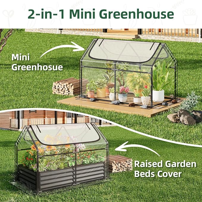 Superlele Mini Greenhouse for Outdoor, 4x2x3FT Portable Greenhouse with 2 Large Zipper Doors, Transparent PVC Cover for Plant Protection and Winter Gardening, Reinforced Frame