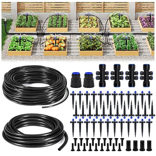HIRALIY 220FT Drip Irrigation Kit for Large Garden, Quick Connect Garden Watering System with 33FT 15mm Hose, 36 Adjustable Drippers for Raised Beds, Vegetable Garden, Greenhouse