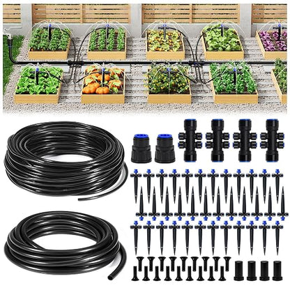 HIRALIY 220FT Drip Irrigation Kit for Large Garden, Quick Connect Garden Watering System with 33FT 15mm Hose, 36 Adjustable Drippers for Raised Beds, Vegetable Garden, Greenhouse