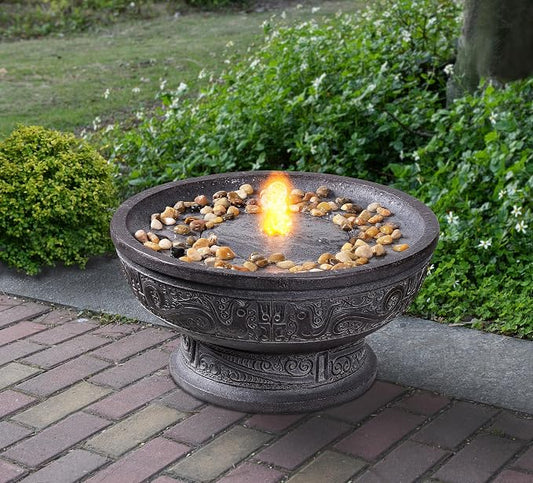 GOSSI Outdoor Water Fountain with Led Light Decorative Pedestal Bowl Design with River Stones Home Decoration, Modern Garden Fountain for Patio Decor