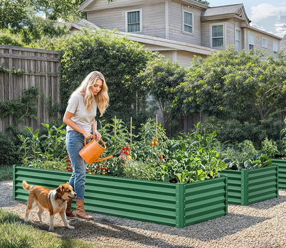 YITAHOME 72x36x18 in 2pcs Galvanized Raised Garden Bed Kit, Large Metal Planter Box with Gloves & Support Rod, Outdoor Flower Bed for Plants Vegetables, Green