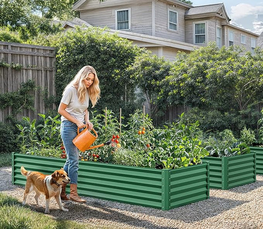 YITAHOME 72x36x18 in Galvanized Raised Garden Bed Kit, Large Metal Planter Box with Gloves & Support Rod, Outdoor Flower Bed for Plants Vegetables, Green