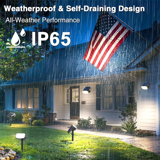 JEJOT Solar Lights Outdoor Waterproof IP65, Super Bright LED with Lens, 6500K 2 Lighting Modes, Solar Powered Yard Garden Solar Spot Lights for Outside Landscape Auto On/Off - 4 Pack