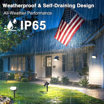 JEJOT Solar Lights Outdoor Waterproof IP65, Super Bright LED with Lens, 6500K 2 Lighting Modes, Solar Powered Yard Garden Solar Spot Lights for Outside Landscape Auto On/Off - 4 Pack