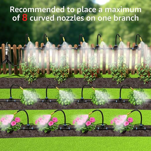 Bluepro Drip Irrigation System 7.8inch 1/4", 2026-Upgrade Garden Sprinkler Kit with 12PCS 360° Adjustable Copper Nozzles, Automatic Misting Watering System for Raised Beds, Greenhouse, Lawn, Patio