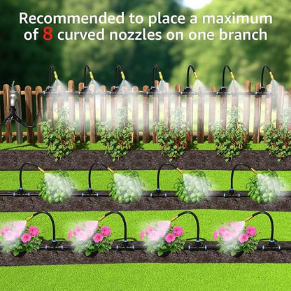 Bluepro Drip Irrigation System 7.8inch 1/4", 2026-Upgrade Garden Sprinkler Kit with 12PCS 360° Adjustable Copper Nozzles, Automatic Misting Watering System for Raised Beds, Greenhouse, Lawn, Patio