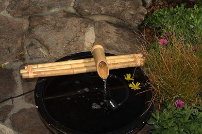 Bamboo Accents 18" Three-Arm Zen Bamboo Fountain Kit with Pump – Large Split-Resistant Bamboo Water Feature for Bowls, Basins, Ponds & Backyard Gardens (Container Not Included)