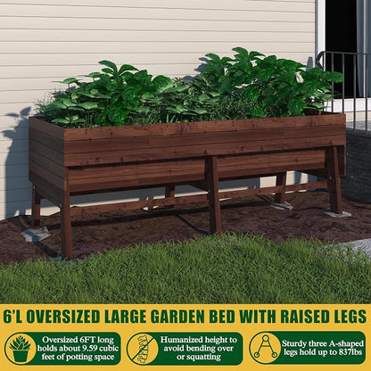 Yardenaler 6x3x2FT Raised Garden Bed with Legs, Large Outdoor Elevated Wood Planted Box for Vegetable and Flower with Liner, Backyard and Patio, Rustic Brown