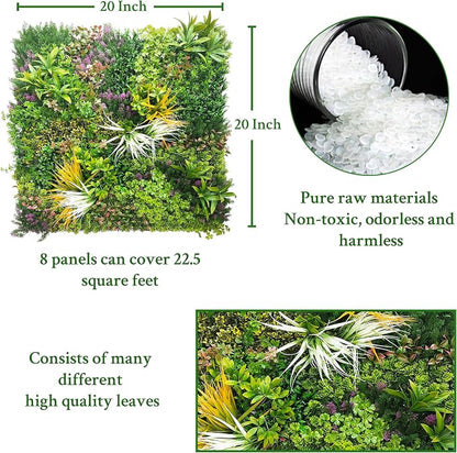 ODTORY Artificial Greenery Grass Wall Panels: 20''x 20'' 8P(22.5 sqft) | UV-Anti, Faux Ivy Privacy Fence Screen, Boxwood Backdrop, Vine Leaf Hedges Roll, Patio/Balcony/Garden/Backyard, Green Decor