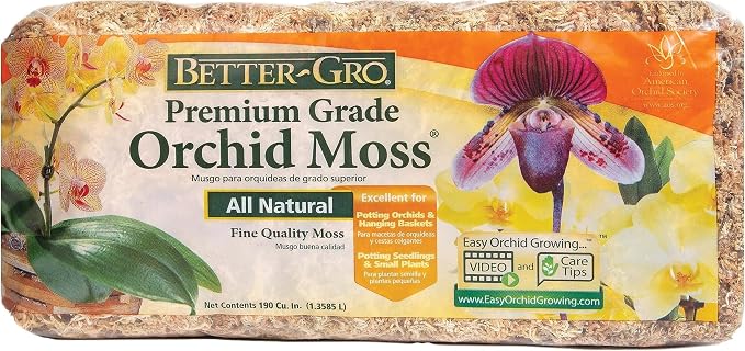 Better-Gro Premium Grade Orchid Moss - 100% Natural,Imported Sphagnum Moss for Orchids,Ferns,and Hostas,Excellent for Hanging Baskets and Propagating Plants - 190 Cubic Inches,(Pack of 12)