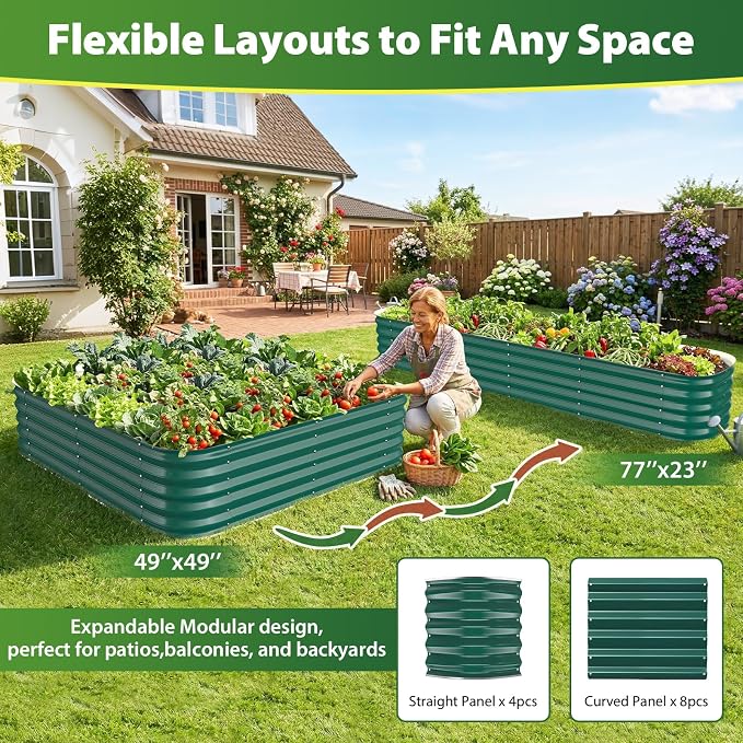 16.5" Deep Square Galvanized Raised Garden Bed 4x4 ft – Large Metal Planter Box for Vegetables, Flowers & Herbs – Heavy Duty Outdoor Above Ground Gardening Bed with Easy Assembly (Green)