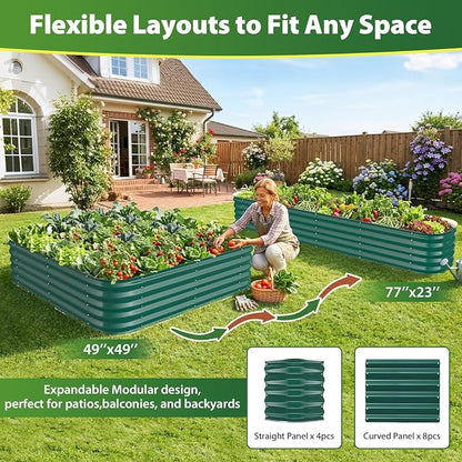 16.5" Deep Square Galvanized Raised Garden Bed 4x4 ft – Large Metal Planter Box for Vegetables, Flowers & Herbs – Heavy Duty Outdoor Above Ground Gardening Bed with Easy Assembly (Green)