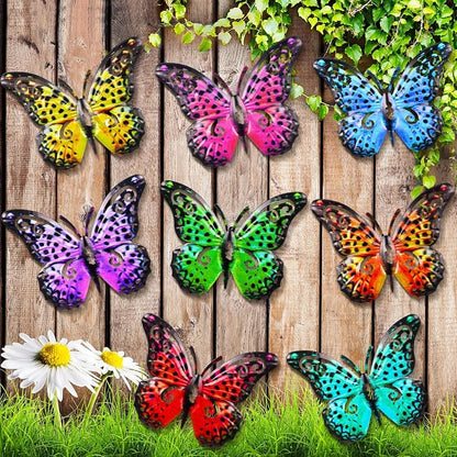Jetec 8 Pcs Metal Butterfly Wall Decor 6.5 Inch Outdoor Butterflies Wall Art Sculpture 3D Butterfly Hanging Decoration for Spring Outside Fence Garden Yard Home Patio Balcony(Bright Style)