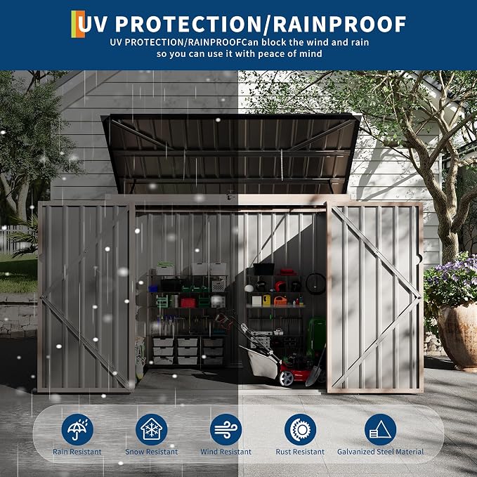 3x6 ft Garbage Bin Shed Stores, Outdoor Trash Can Storage 2 Binsgarbage Bin Storage Shed, Metal Trash Shed Waterproof Outside Storage