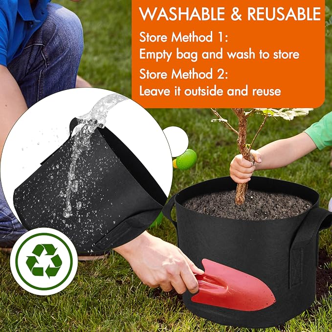 Gardzen 10-Pack 2 Gallon Grow Bags, 300G Thickened Fabric Grow Bags with Handles, Heavy Duty Aeration Plant Grow Bags