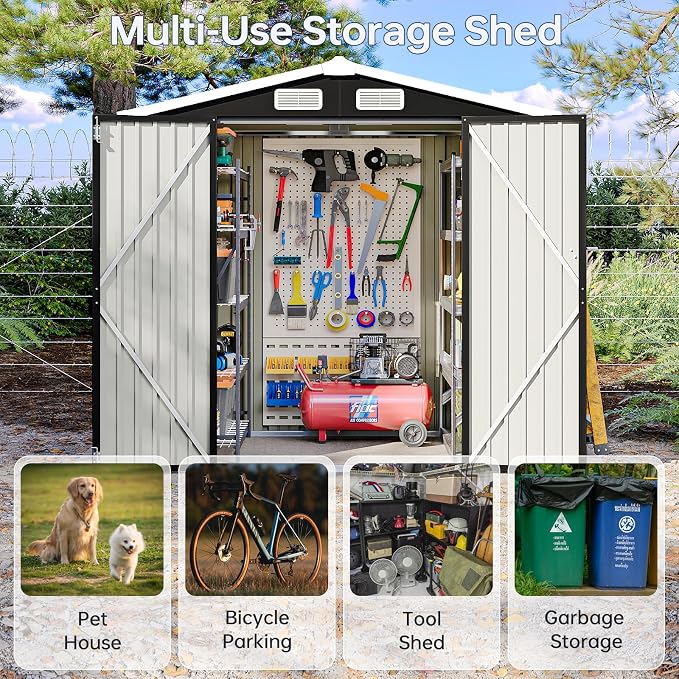 6x4FT Outdoor Storage Shed Black | Metal Garden Tool Shed with Sloping Roof & Lockable Door for Garden, Patio, Backyard