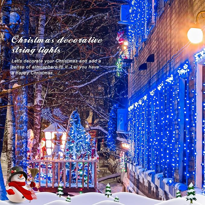 JMEXSUSS 150 LED Blue String Lights Indoor Outdoor Waterproof, Connectable 59 Ft Plug in String Lights, 8 Modes Blue Christmas Lights for Bedroom, Patio, Party, Holiday Decorations, EXS-S-0150