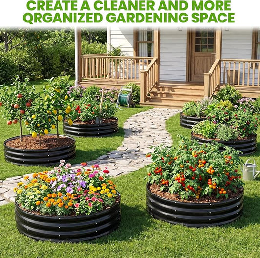 Galvanized Raised Garden Bed Outdoor 2Pcs | 4x4x1ft Metal Raised Beds for Gardening with Safety Rubber Strip | Round Planter Box for Plants Like Vegetables Fruits Flowers, Grey