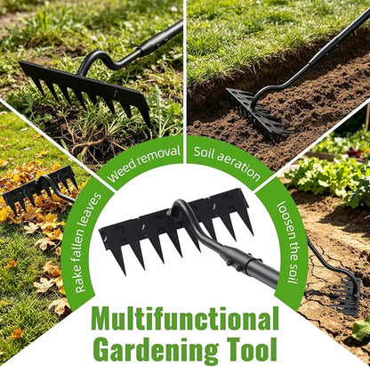 Weeding Rake,70 Inch Manual Weeder Tool with Long Handle for Weeding Loosening Soil Cultivating Heavy Duty Metal 8 Teeth Weed Puller Tool for Backyard, Lawn, Garden Beds