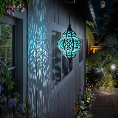 Hapjoy Hanging Solar Lights Outdoor Garden Decor Solar Lantern Waterproof Plastic Moroccan Outdoor Decorations for Patio Pathway Yard Backyard Garden Decorative (2, Black)