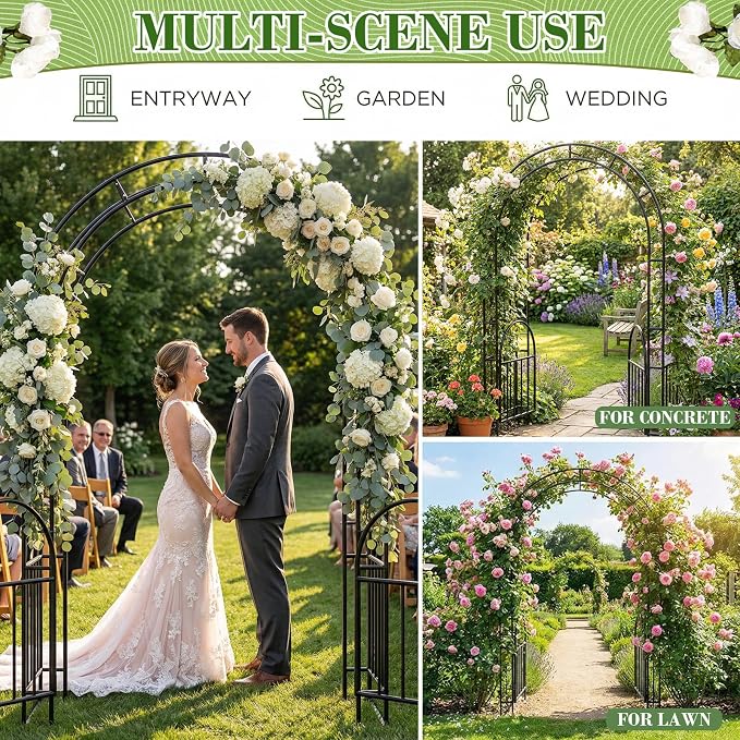 7FT Garden Arch Arbor Heavy Duty Metal Arbour Archway Garden Arch Trellis for Climbing Plants Outdoor
